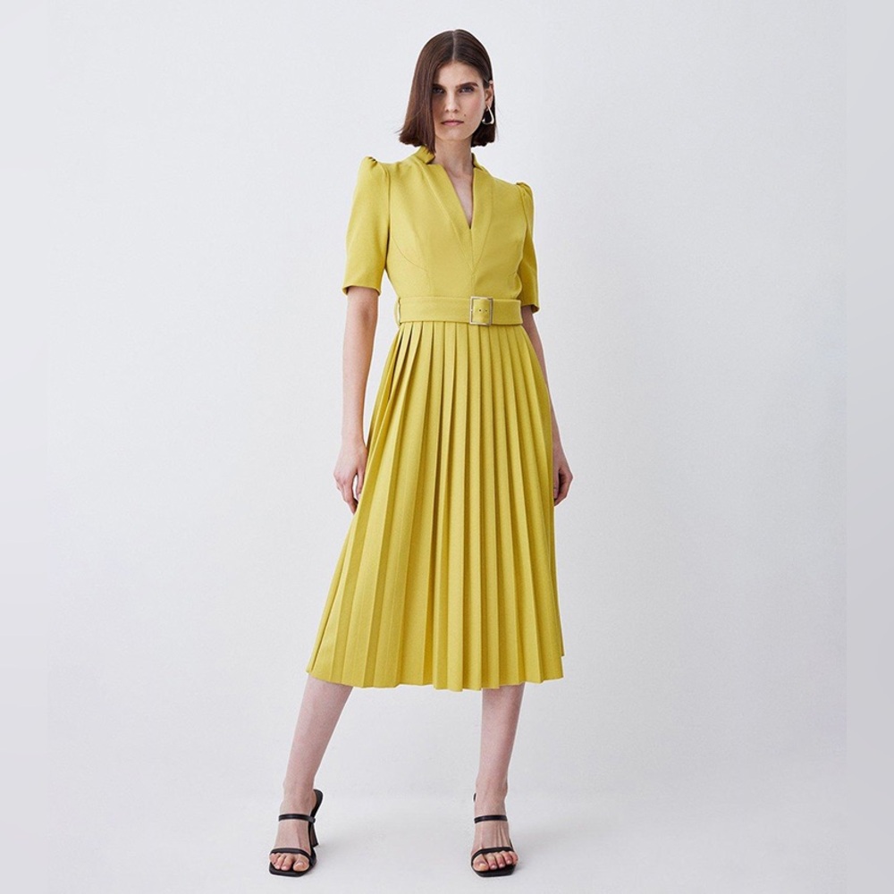 NWT KAREN MILLEN Structured Crepe Forever Pleat Belted Midi Dress $439 - Picture 9 of 14